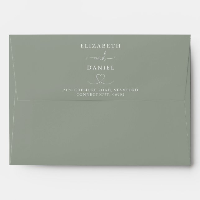 Elegant Sage Green Heart Wedding Envelope (Back (Top Flap))