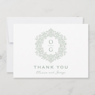 Elegant Sage Green Heirloom Crest Wedding Thank You Card