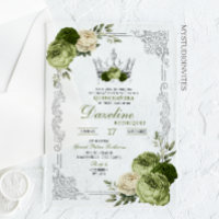 Elegant Sage Green Ivory Crown Quinceanera