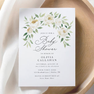 Elegant Sage Green Ivory Floral Baby Shower Invitation