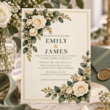 Elegant Sage Green & Ivory Floral Wedding Invitati