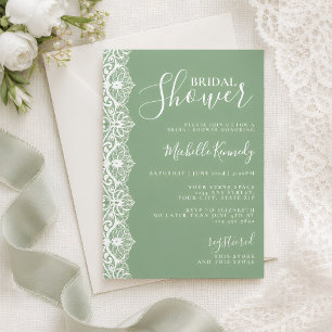 Elegant Sage Green Lace Bridal Shower  Invitation