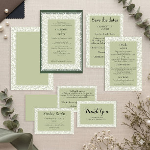 Elegant Sage Green Lace Classic Wedding Invitation