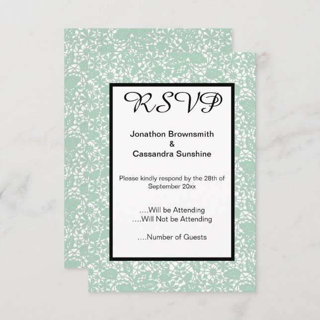 ELEGANT SAGE GREEN LACE RSVP INVITATION (Front/Back)