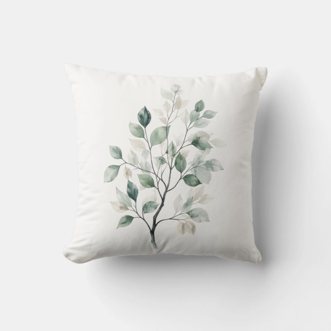 Elegant Sage Green Leaf Cushion Cover (Front)