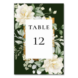 Elegant Sage Green Leaves Rose Ivory & Gold Frame Table Number