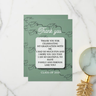 Elegant Sage Green Line Art Graduation Thank You Card