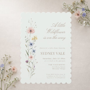 Elegant Sage Green Little Wildflower Baby Shower Invitation