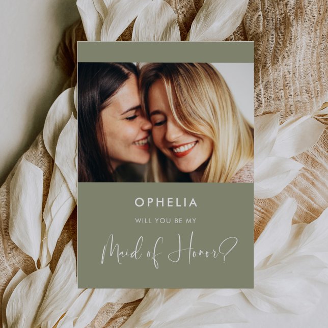 Elegant sage green Maid of Honour proposal card (Creator Uploaded)