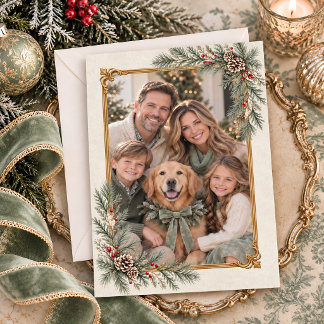 Elegant Sage Green Merry Christmas Family Photo Holiday Card