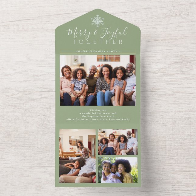 Elegant sage green minimal photo collage holiday all in one invitation (Inside)