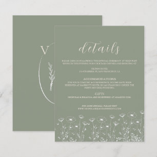 Elegant Sage Green Minimalist Boho Floral Wedding Enclosure Card
