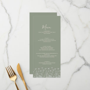 Elegant Sage Green Minimalist Boho Floral Wedding Menu