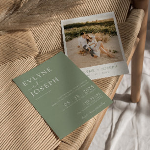 Elegant Sage Green Minimalist Boho Modern Wedding Invitation
