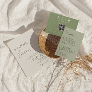 Elegant Sage Green Minimalist Boho Trendy Wedding  Invitation