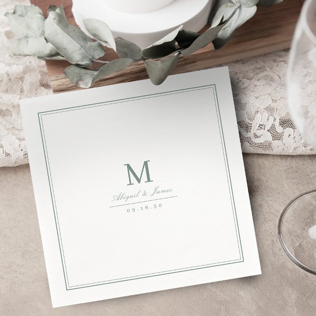 Elegant sage green minimalist monogram napkin (Elegant sage green minimalist monogram napkins)