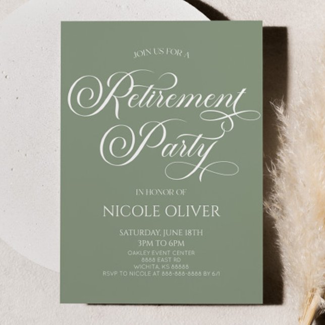 Elegant Sage Green Minimalist Retirement Party Invitation (Creator Uploaded)