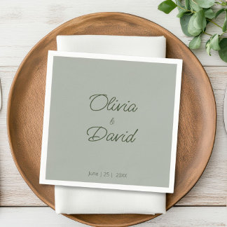 Elegant Sage Green Minimalist Wedding Napkin