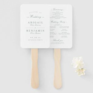 Elegant sage green minimalist wedding program hand fan