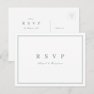 Elegant sage green minimalist wedding RSVP Invitation Postcard