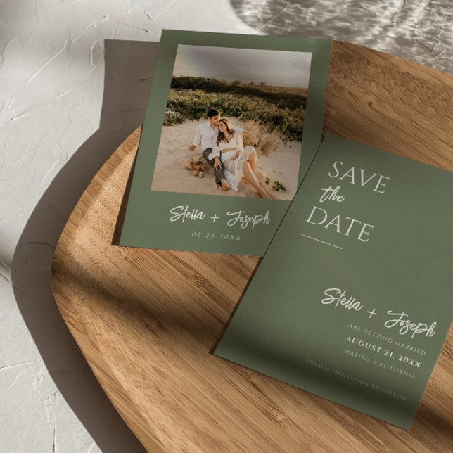 Elegant Sage Green Modern Boho Chic Photo Wedding  Save The Date (Creator Uploaded)