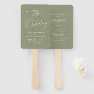 Elegant Sage Green Modern Calligraphy Wedding Hand Fan