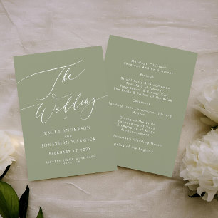Elegant Sage Green Modern Calligraphy Wedding Programme