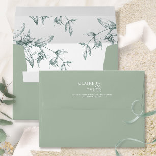 Elegant Sage Green Modern Formal, Floral Wedding Envelope