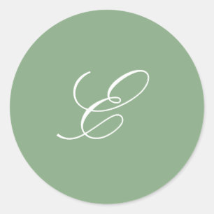 Elegant Sage Green Monogram Classic Round Sticker