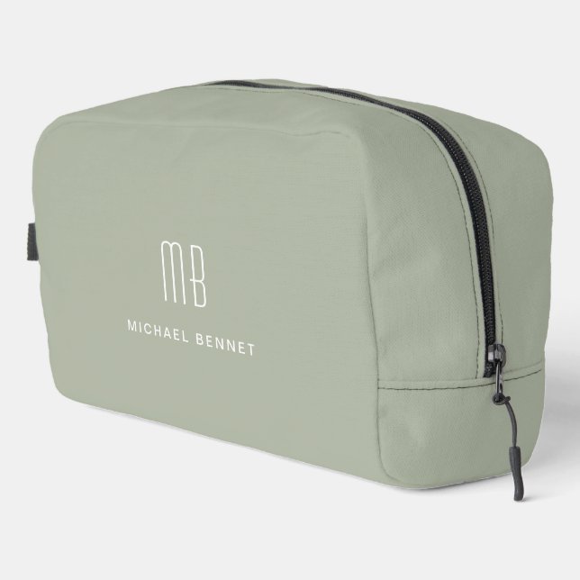 Elegant Sage Green Monogram Dopp Kit (Right Corner)