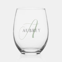 Elegant Sage Green Monogram Drinkware Set
