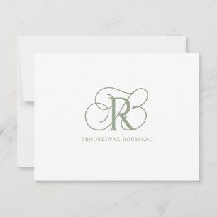 Elegant Sage Green Monogram Flat Note Card