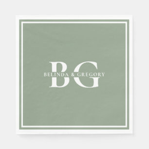 Elegant Sage Green Monogram Initials Wedding Napkin