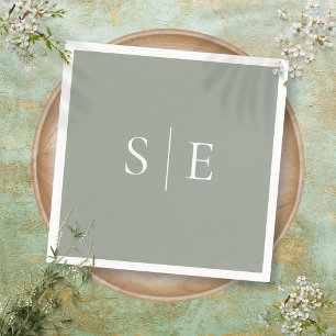 Elegant Sage Green Monogram Minimalist Napkin