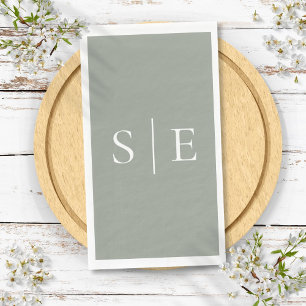 Elegant Sage Green Monogram Minimalist  Napkin