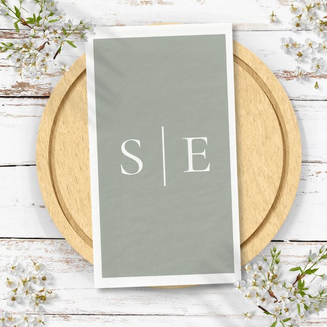 Elegant Sage Green Monogram Minimalist  Napkin (Elegant Sage Green Monogram Minimalist Paper Guest Towels)