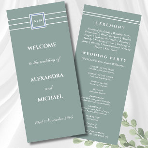 Elegant Sage Green Monogram Modern Wedding Program Programme