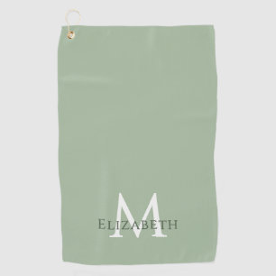Elegant Sage Green Monogram Name Initial Custom Golf Towel