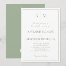 Elegant Sage Green Monogram Wedding Invitation