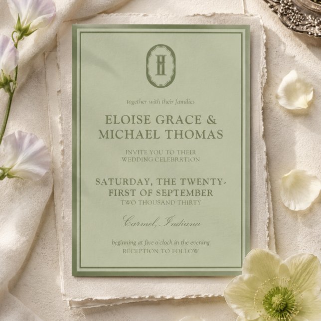 Elegant Sage Green Monogram Wedding Invitation (Elegant Sage Green Monogram Wedding Invitation
)
