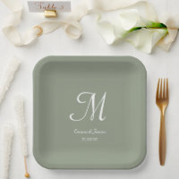 Elegant Sage Green Monogram Wedding Party Cocktail