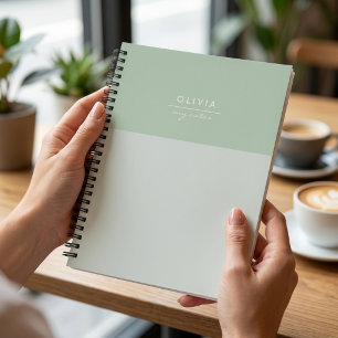 Elegant Sage Green Monogrammed Minimal Stylish Notebook