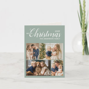 Elegant Sage Green Multi Photo Christmas Folded Holiday Card
