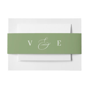 Elegant Sage Green Old Money Monogram Wedding Invitation Belly Band
