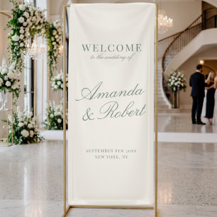 Elegant Sage Green Old Money Wedding Welcome Banner