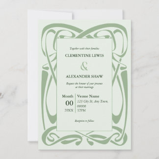 Elegant Sage Green on Mint Green Vintage Ribbon Invitation
