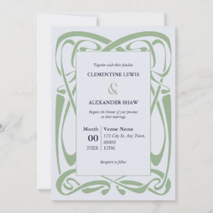 Elegant Sage Green on Pastel Blue Vintage Ribbon Invitation