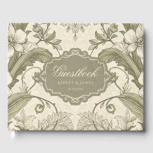 Elegant Sage Green Orchid Floral Wedding Guestbook