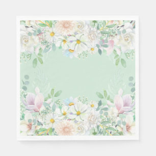 Elegant Sage Green Pastel Floral Garden Birthday Napkin