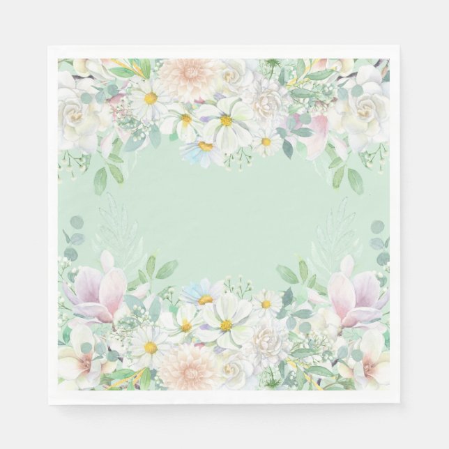 Elegant Sage Green Pastel Floral Garden Birthday Napkin (Front)